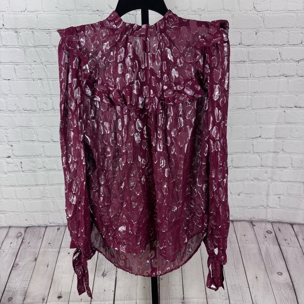 Veronica Beard Brooks Sheer Blouse Red and Silver Size 4